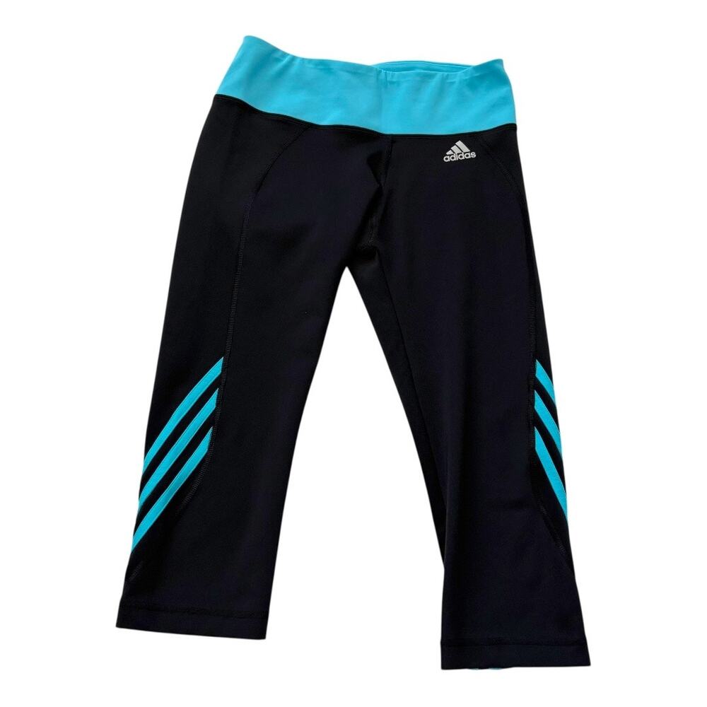 Adidas Cropped Athletic Pants - Medium - Black & Teal - Yoga Gym Active Leggings - Picture 11 of 11